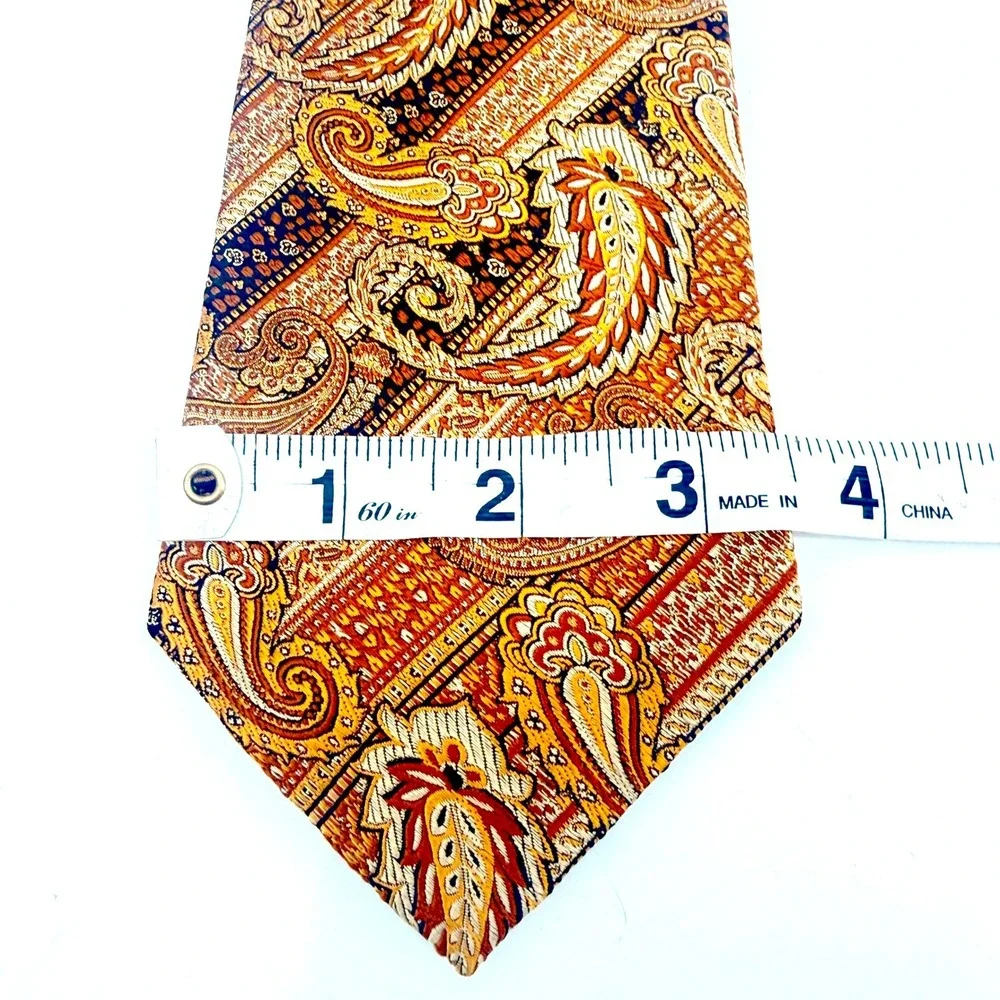 T. Harris London Paisley Tie Mens OS Gold Orange Silk Woven Pattern